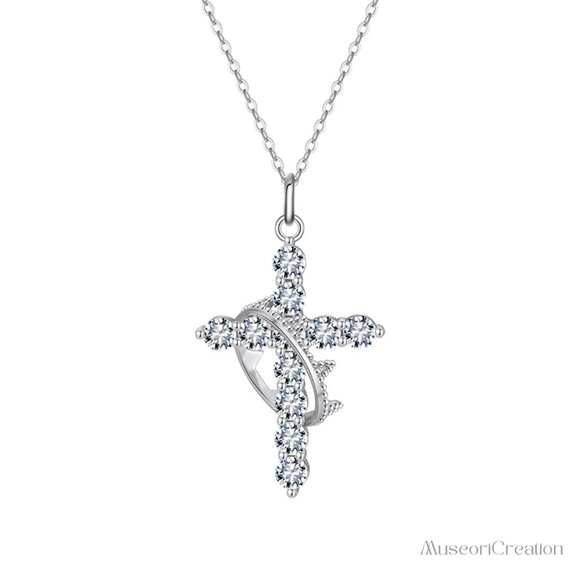 Y2K Spinning Crown Cross Necklace, Rotatable 925 Silver Cross Halo Necklace - Picture 8 of 8